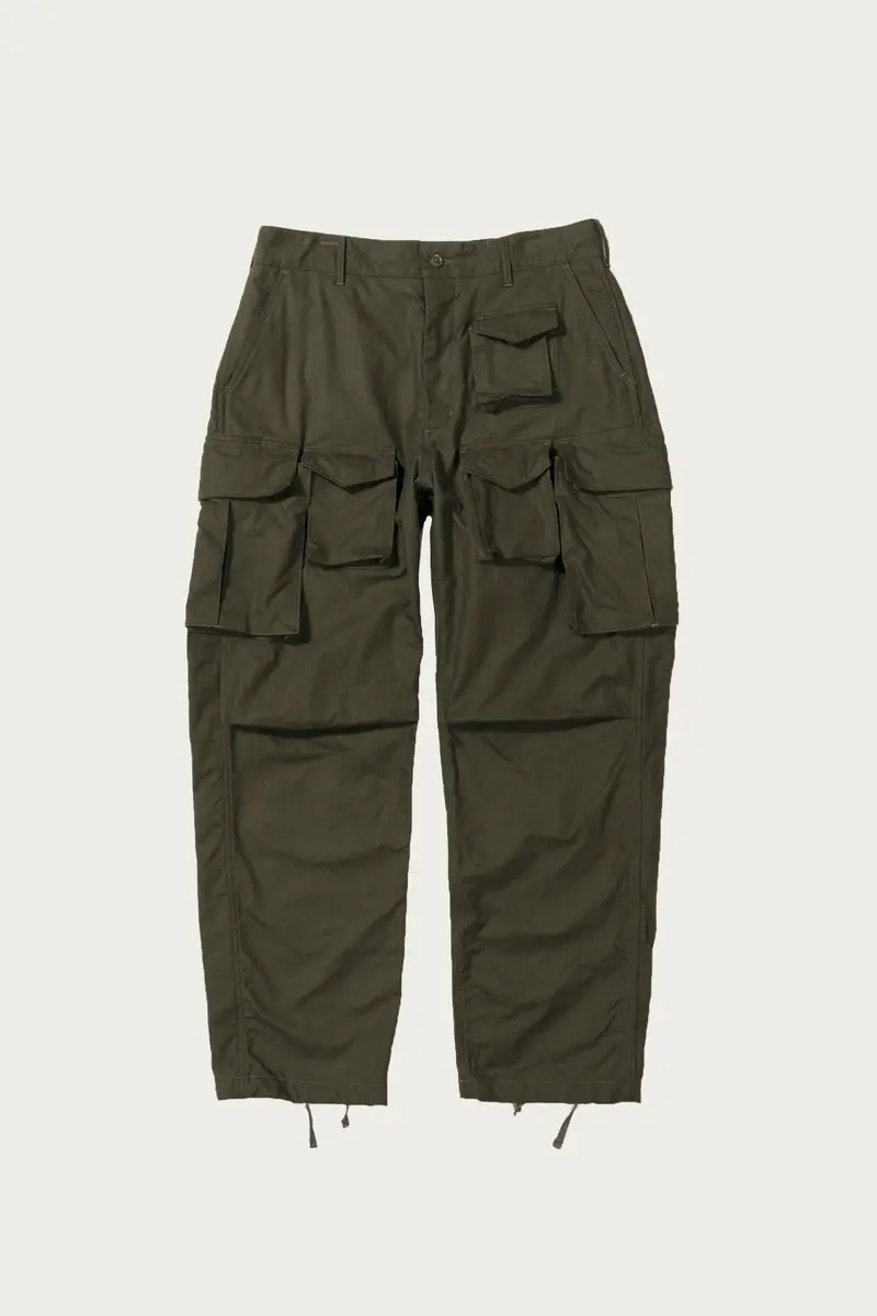 Olive Brushed Herringbone Fa Pants – Relaxed Fit Trousers 1