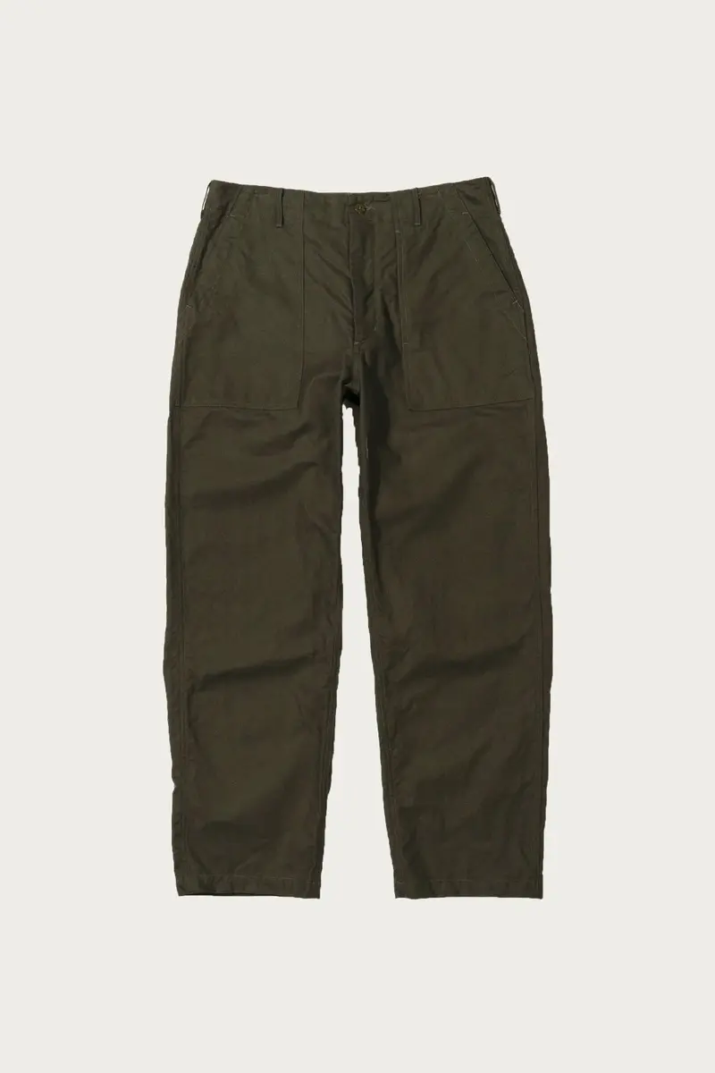 Olive Brushed Herringbone Utility Trousers 1