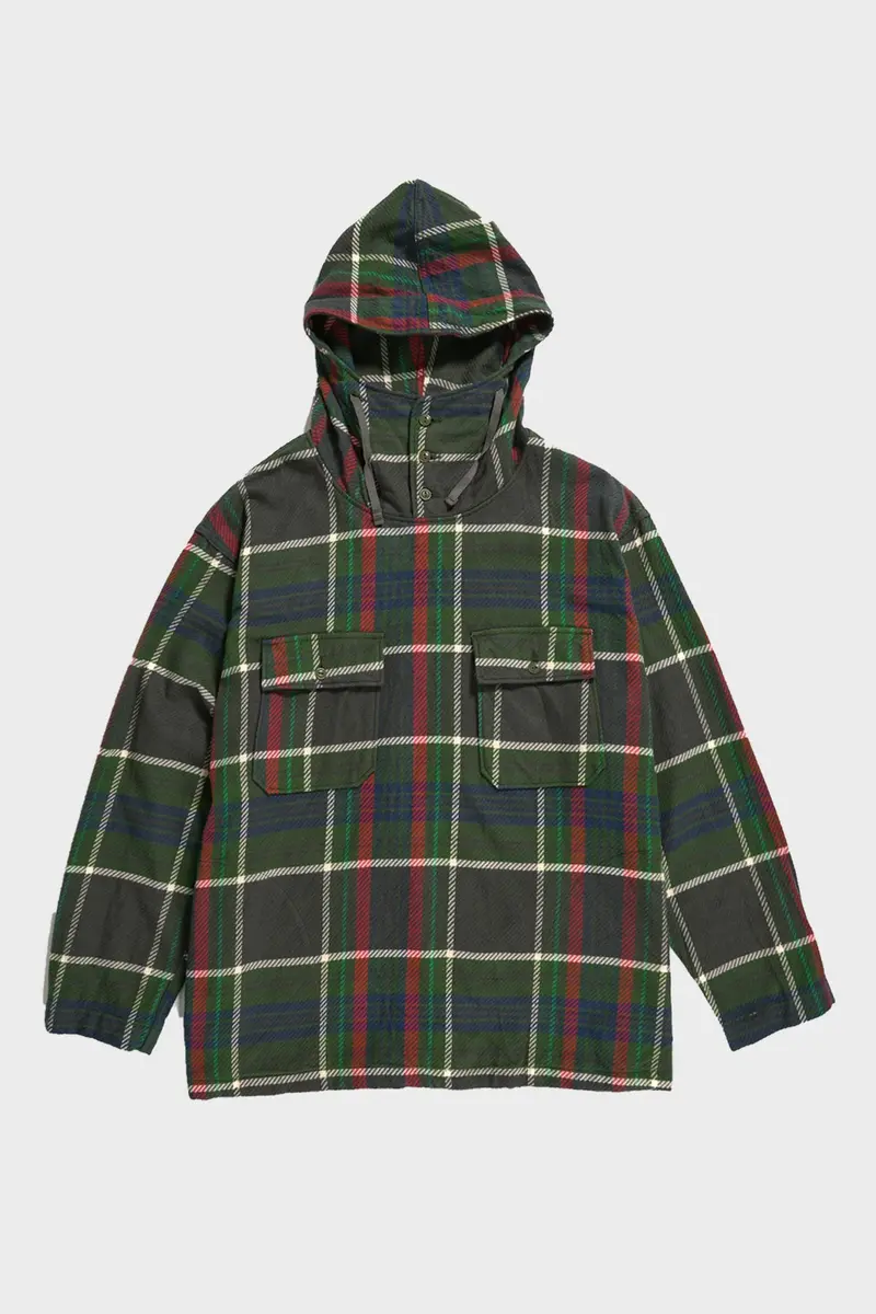 Olive Cagoule Shirt – Heavy Cotton Twill Plaid Texture 1