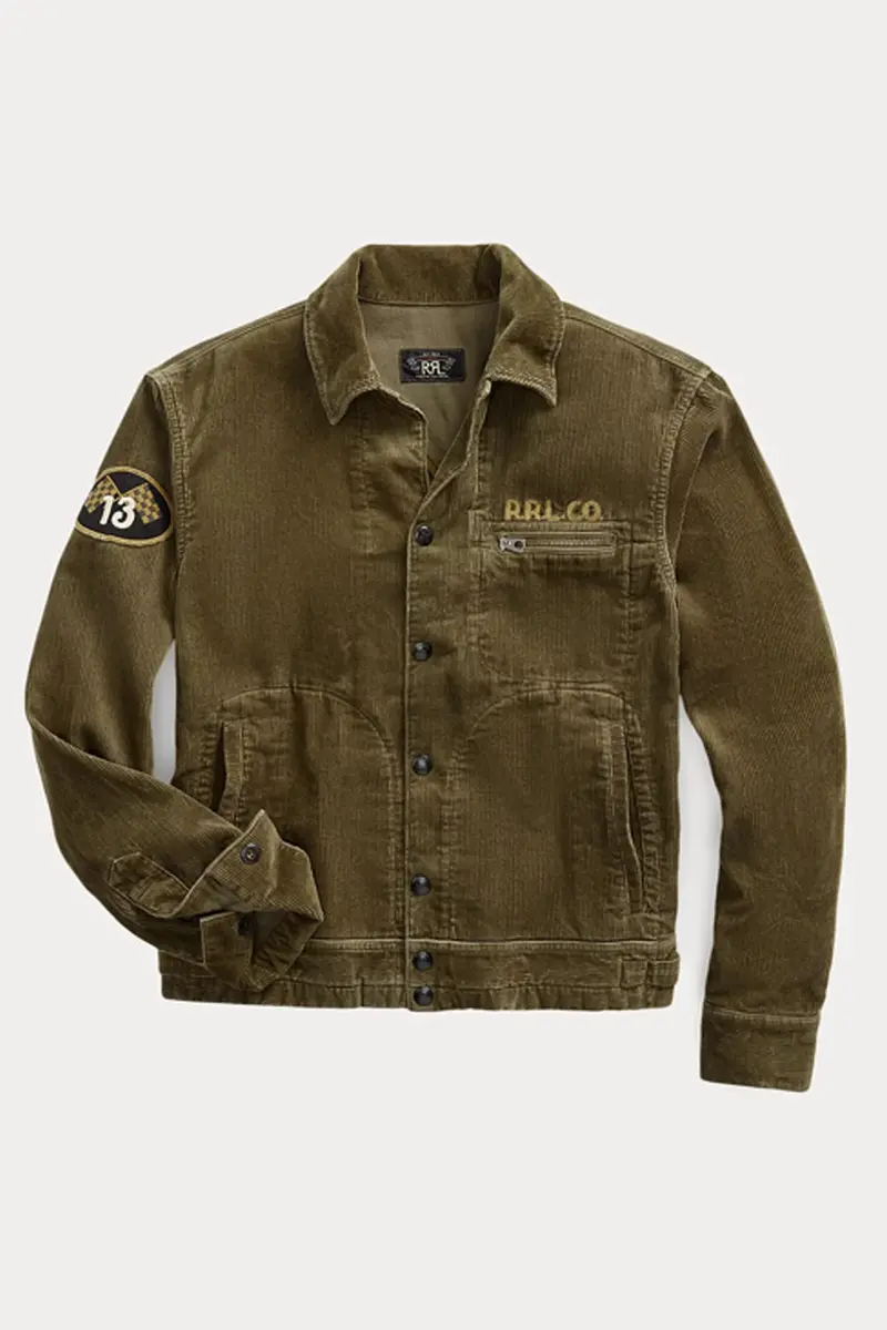 Olive Embroidered Corduroy Utility Jacket 1
