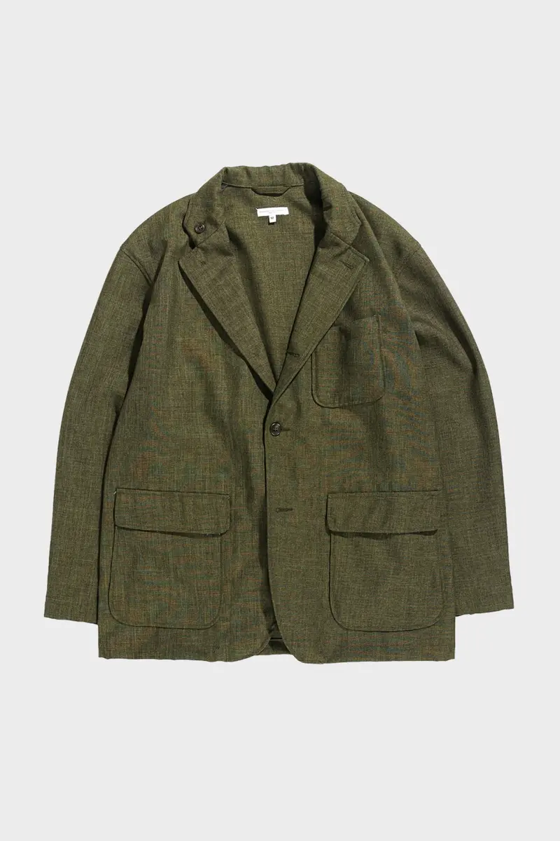 Olive Polyester Sharkskin Loiter Jacket – Structured Casual Outerwear 1