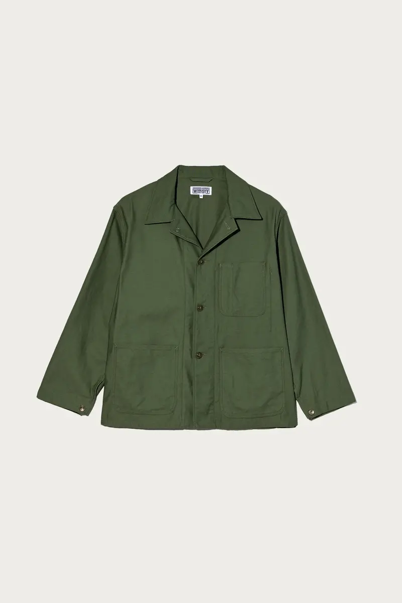 Olive Reversed Sateen Cotton Utility Jacket 1