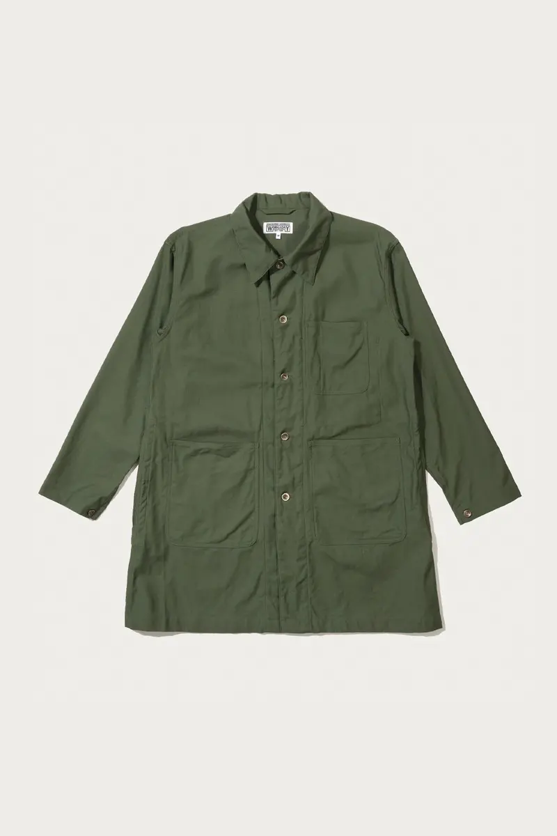 Olive Reversed Sateen Shop Coat 1