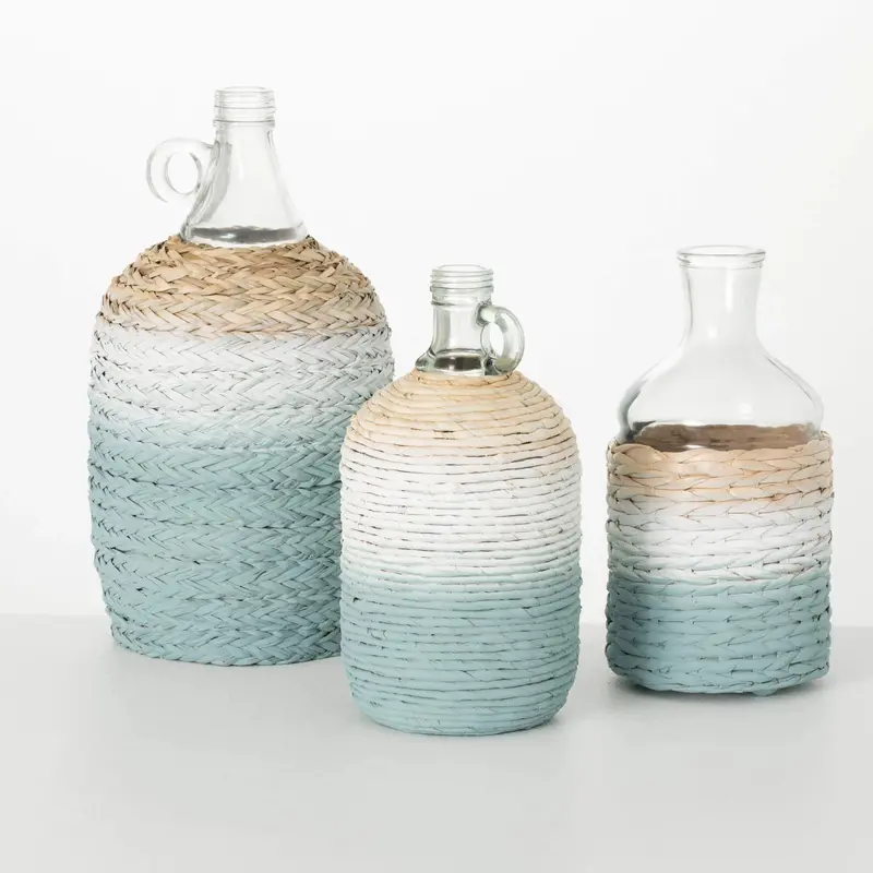 Ombre Blue Grass-Wrapped Vases – Trio Of Sizes 1