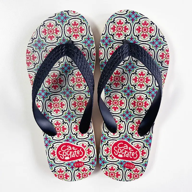 Orange-And-Blue Geometric Peranakan Tile Flip-Flops 1