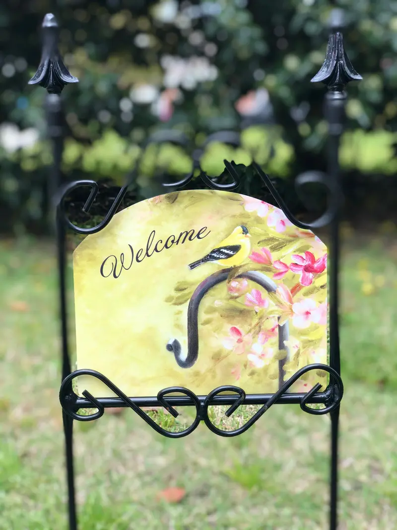 Orchard Scene With Goldfinch Garden Sign 1