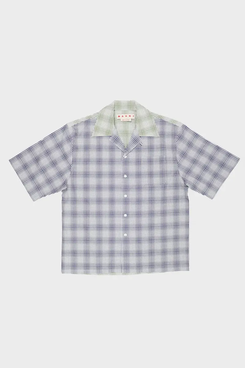 Organic Poplin Camp Shirt In Blue Marine Check 1