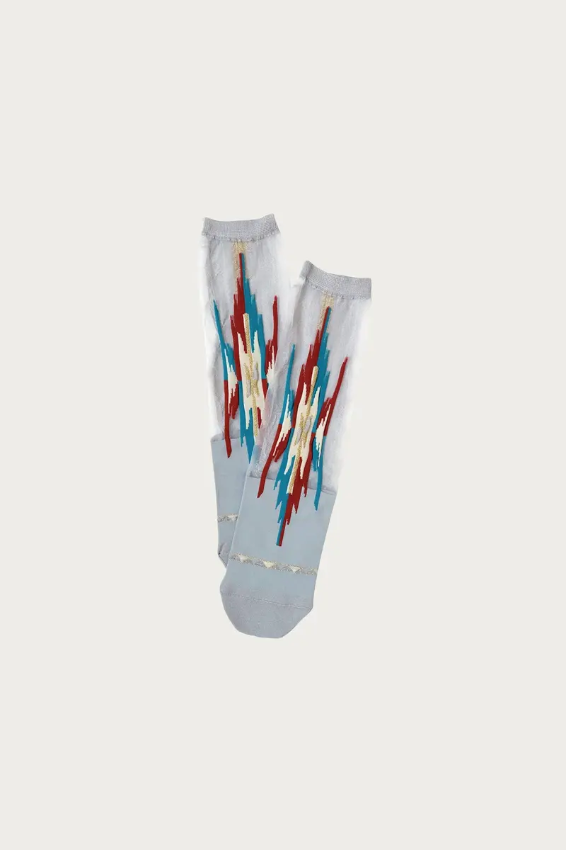 Ortega Sheer Knit Socks – 200-Yarn Grey And Red Blend 1