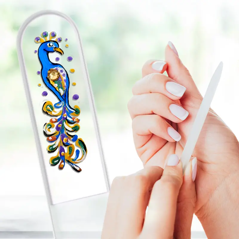 Peacock-Inspired Crystal Nail File Featuring Swarovski Crystals And Artisan Painting 1