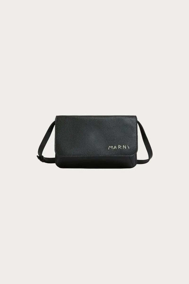 Pebbled Leather Marni Pochette In Matte Black 1