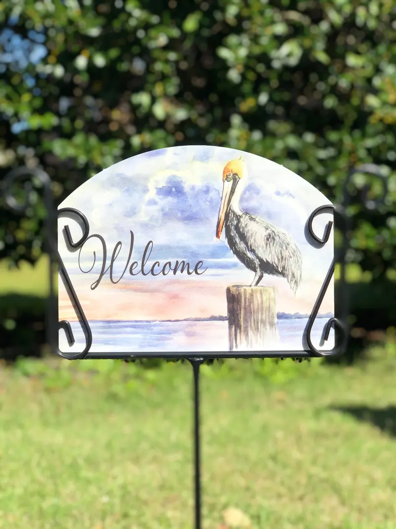 Pelican Piling Coastal Garden Sign 1