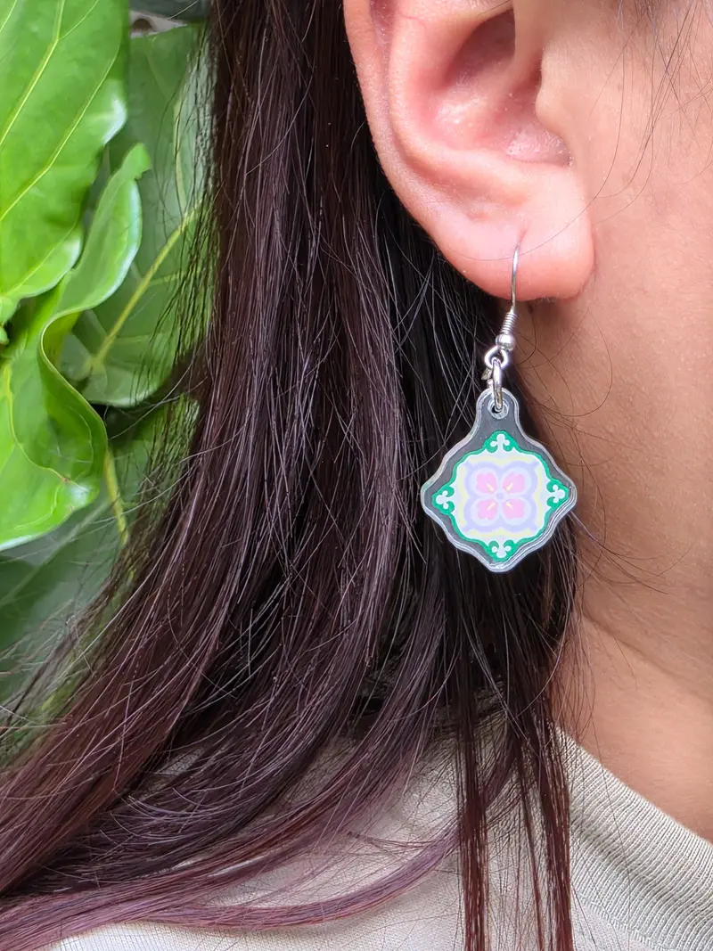 Peranakan Tile Motif Acrylic Earrings 1