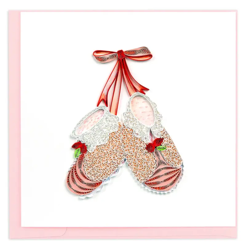 Pink Knitted Baby Booties Quilled Card 1