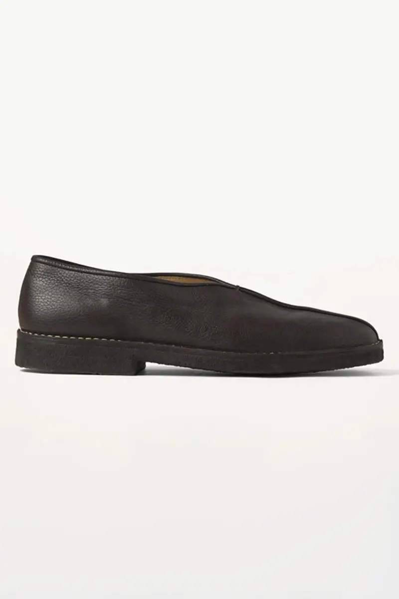 Piped Crepe Slipper – Dark Brown Italian Leather 1