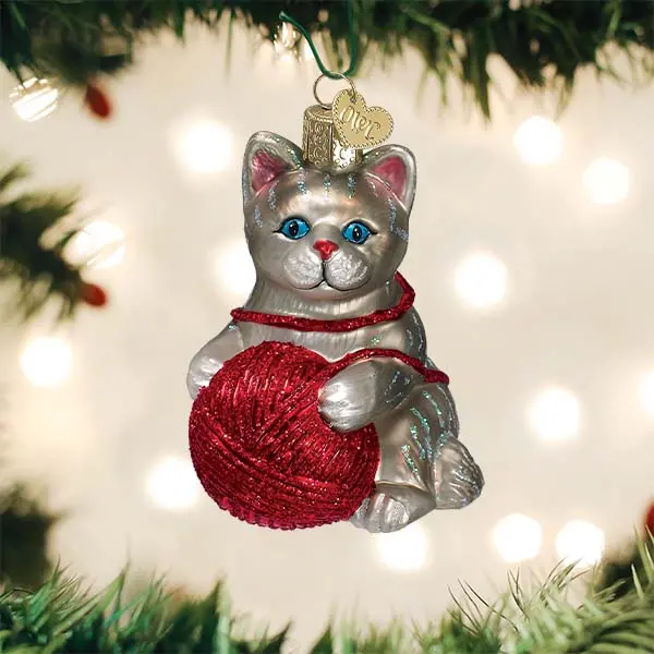 Playful Grey Kitten Holiday Ornament 1