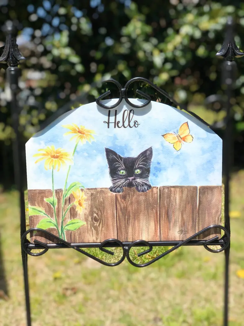 Playful Peeking Kitten Garden Sign