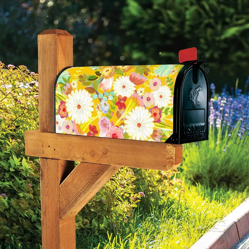 Positivity Blooms Gold Mailbox Wrap – Cheerful Exterior Accessory 1