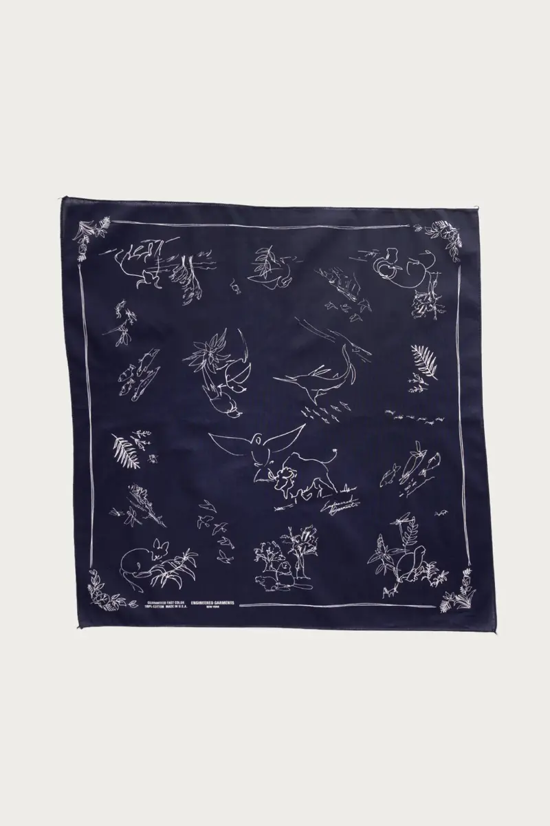 Printed Cotton Bandana – Navy Base With Animal Print 1