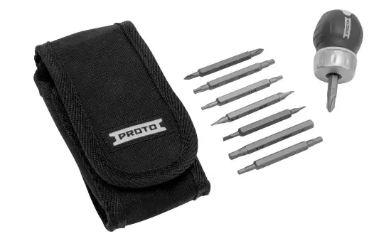 Proto J9325 Ratcheting Stubby Screwdriver Set With Canvas Pouch 1