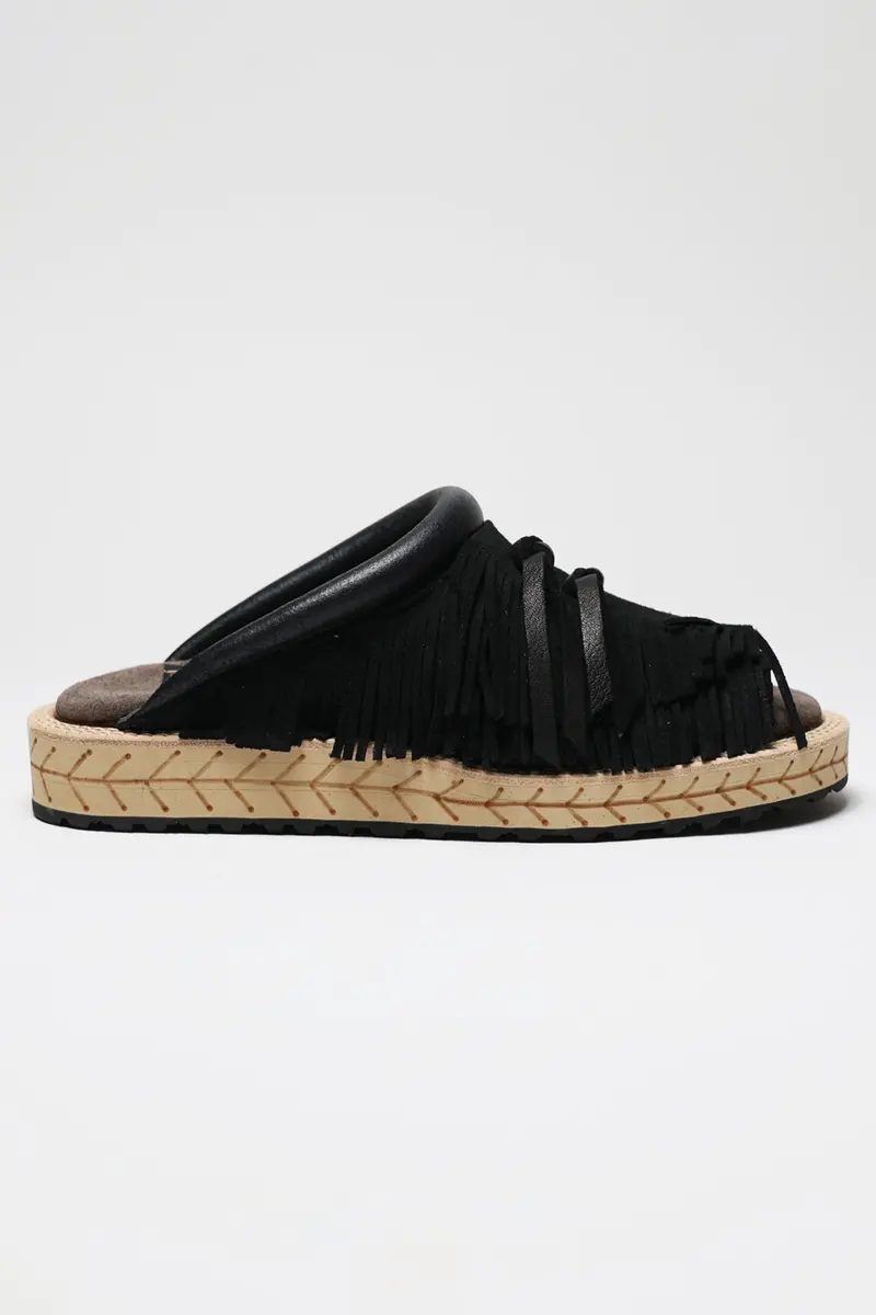Pueblo Sabot Loafer In Genuine Deer Leather – Black 1