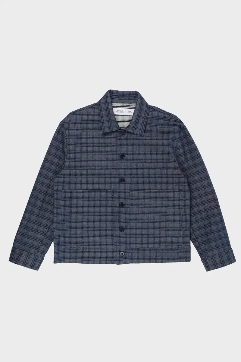 Reactive-Dyed Plaid Herringbone Denim Cafe Jacket 1