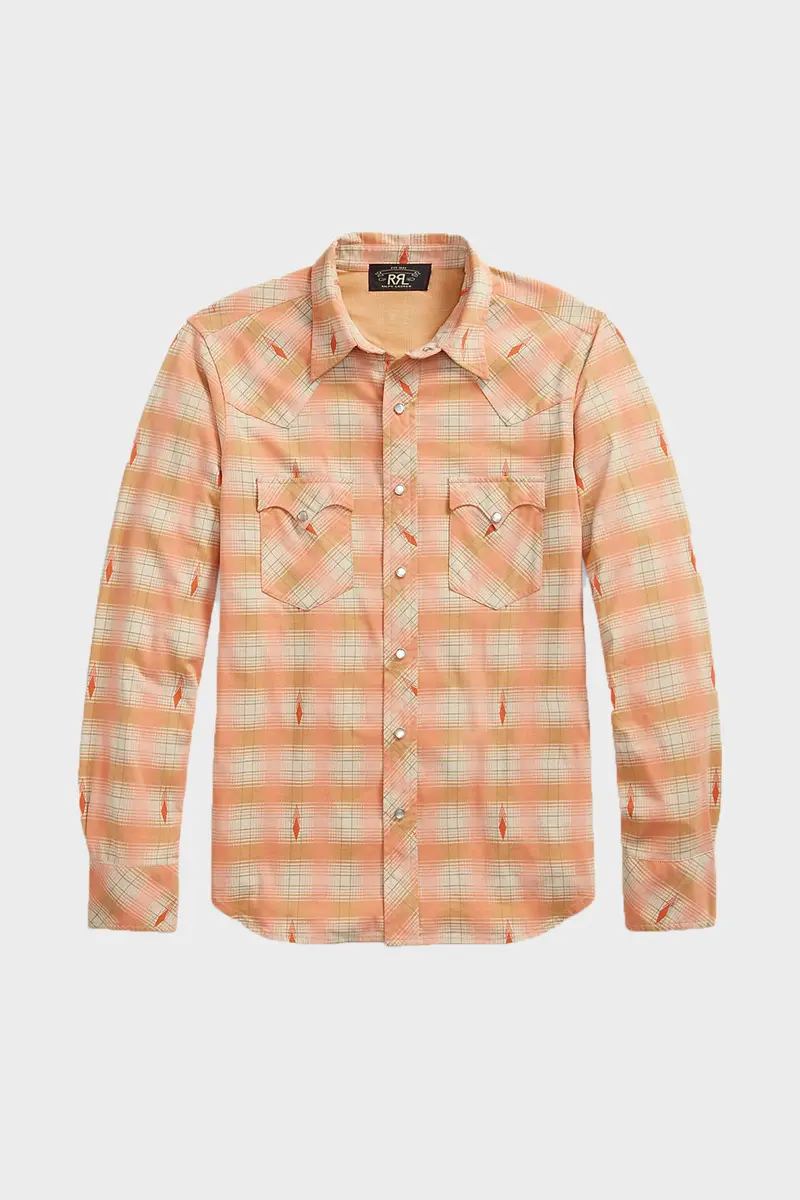 Red-And-Cream Slim-Fit Plaid Jersey Western Shirt 1