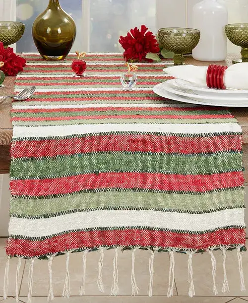 Red And Green Striped Table Runner 1