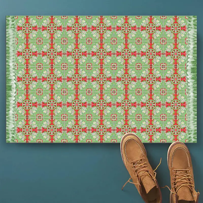 Red And Green Talavera Tile Vinyl Floor Mat 1