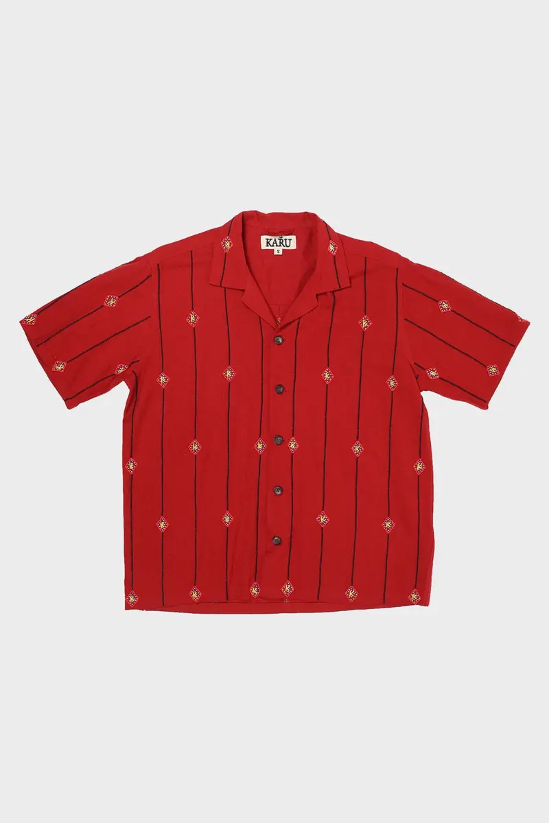 Red Beaded Camp-Style Shirt 1