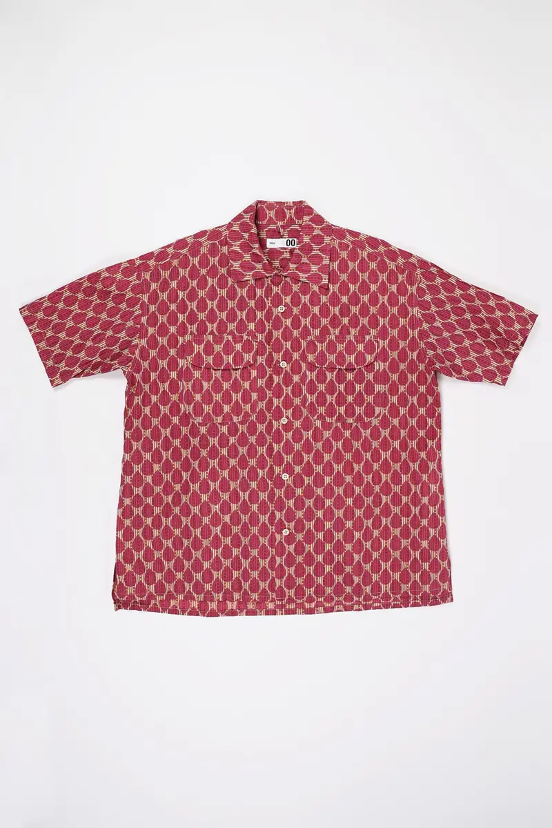 Red Ethnic Print Short Sleeve Shirt 1