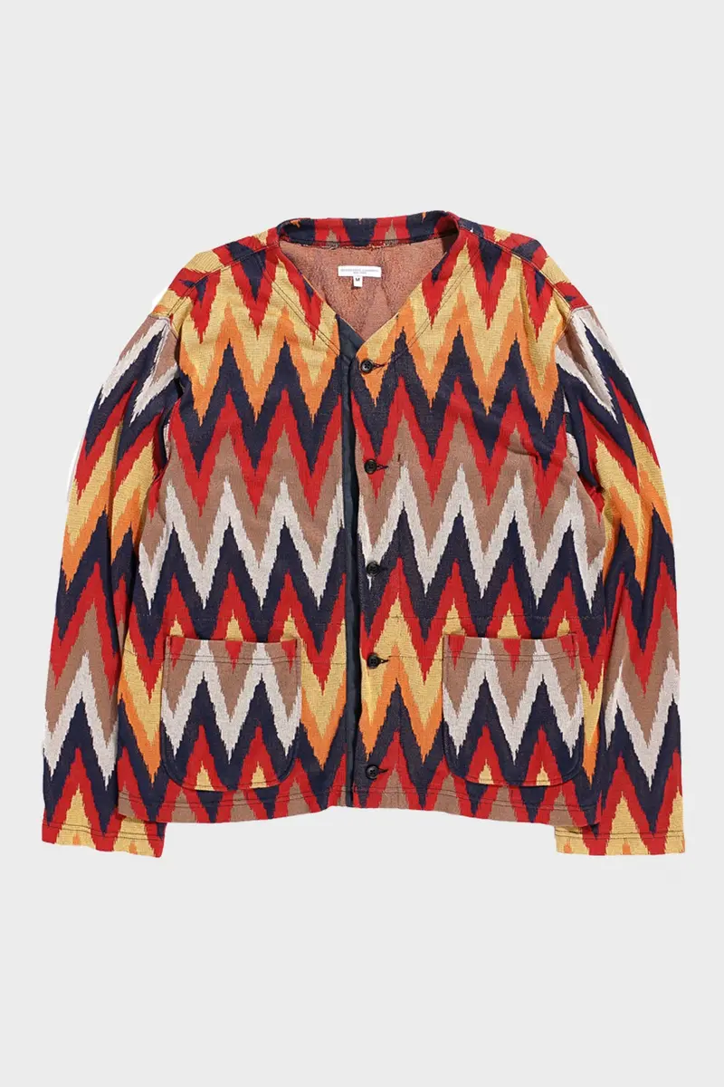 Red/Navy Ikat Knit Cardigan – Handcrafted Patterned Layer 1