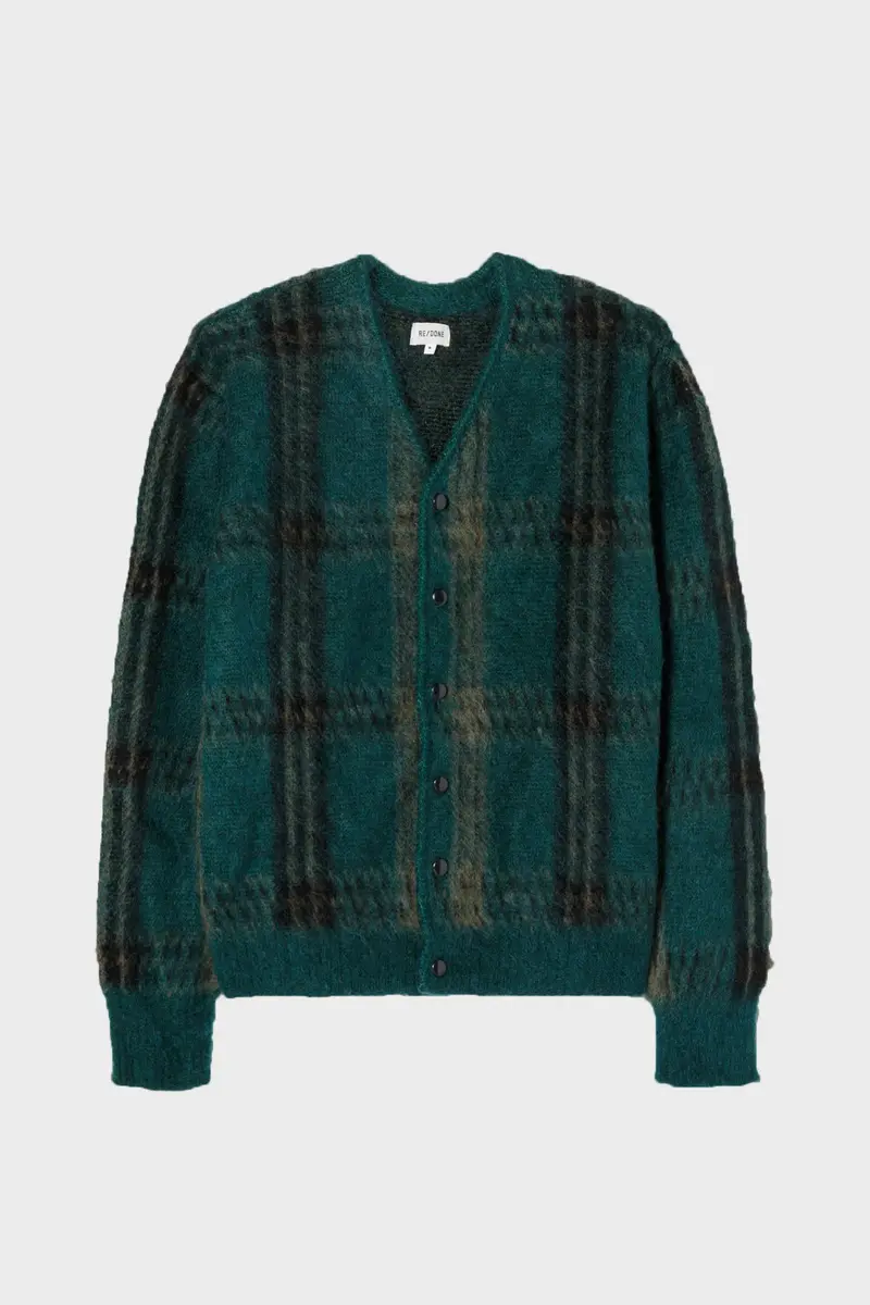 Retro 1960S Emerald Plaid V-Neck Cardigan 1