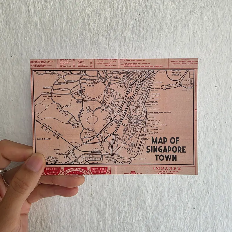 Retro Singapore Map Illustrated Postcard 1