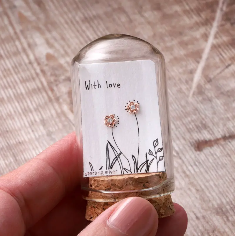 Rose Gold Floral Earrings With Genuine Crystals – 'With Love' 1