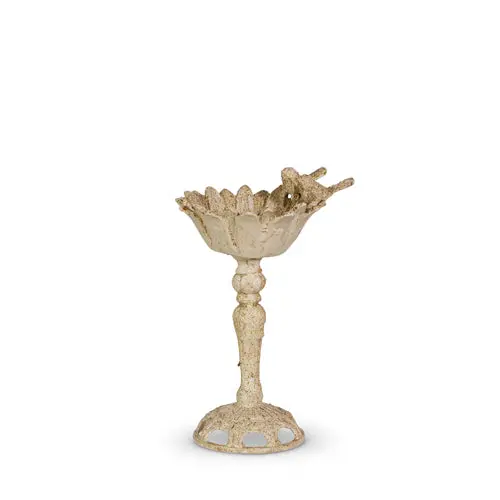 Rustic Whitewash Finish Bird Bath Accent 1