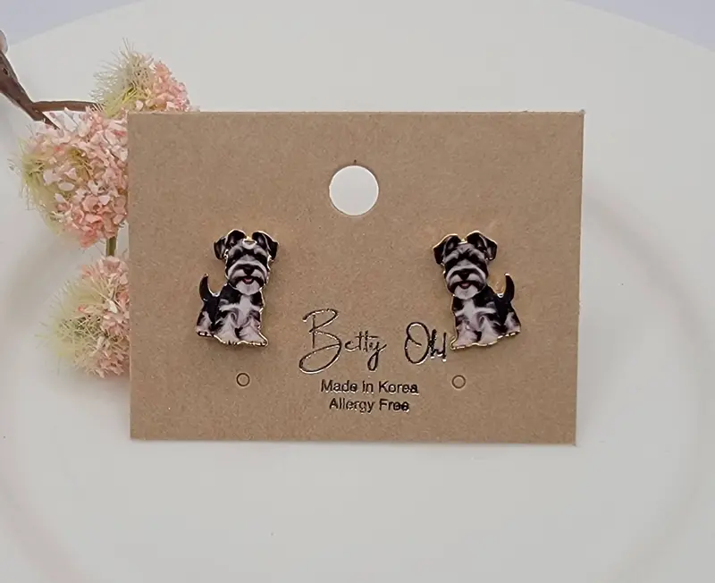 Schnauzer-Shaped Enamel Stud Earrings 1