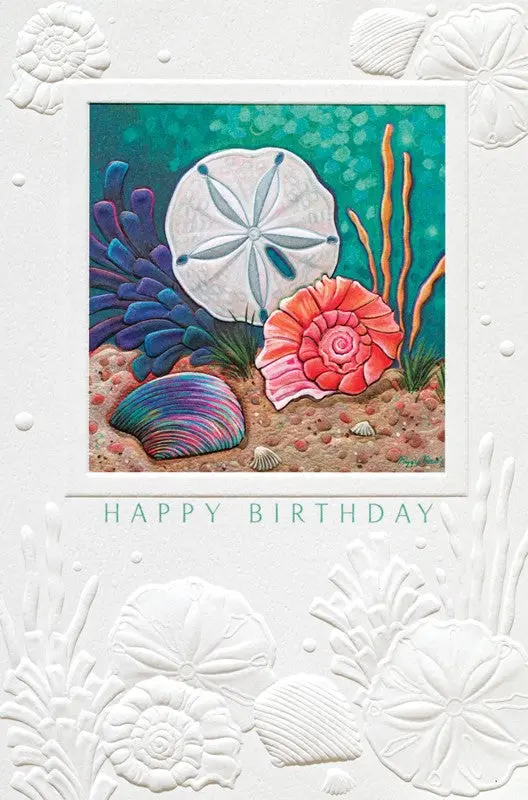 Sea Treasures-Themed Birthday Greeting Card With Coastal Illustration 1
