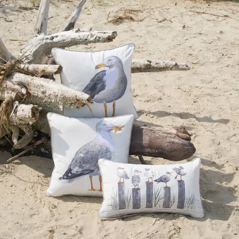 Seagull-Themed 'Just Wanna Have Fun' Outdoor Pillow 1