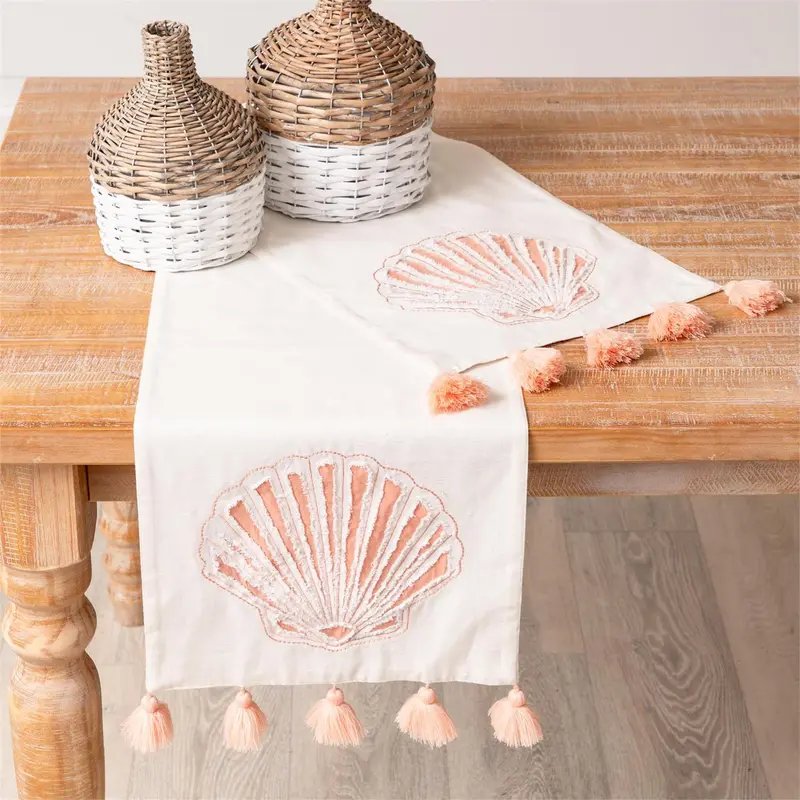 Seashell-Embellished Table Runner With Fringed Tassels (72-Inch) 1