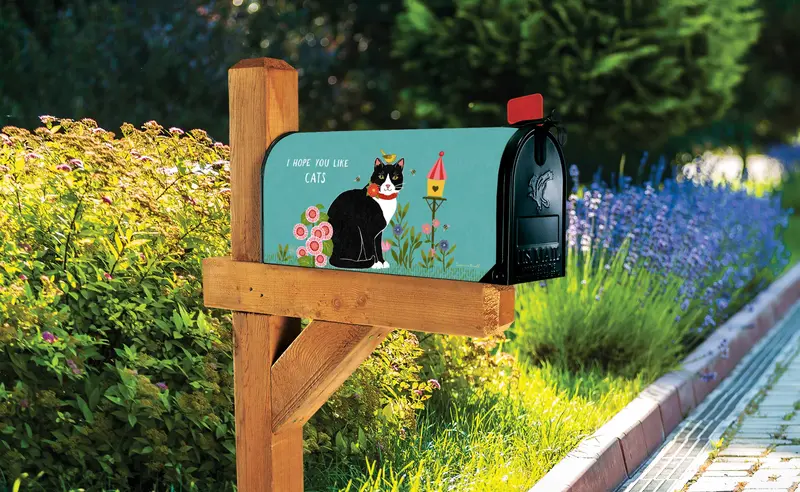 Secret Garden Cat Mailwrap – Whimsical Feline & Botanical Mailbox Cover 1