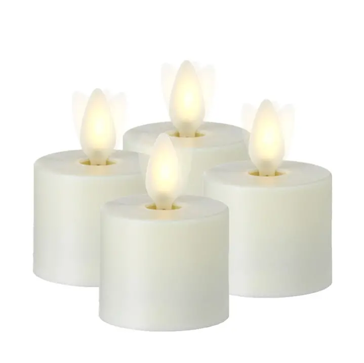 Set Of Four Ivory Tealights With Flickering Flame Effect – 1.5" X 2" 1