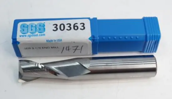 Sgs/Kyocera Solid Carbide Square End Mill — 1/2" Diameter, 1" Cutting Length, 3" Overall Length, 2-Flute 1