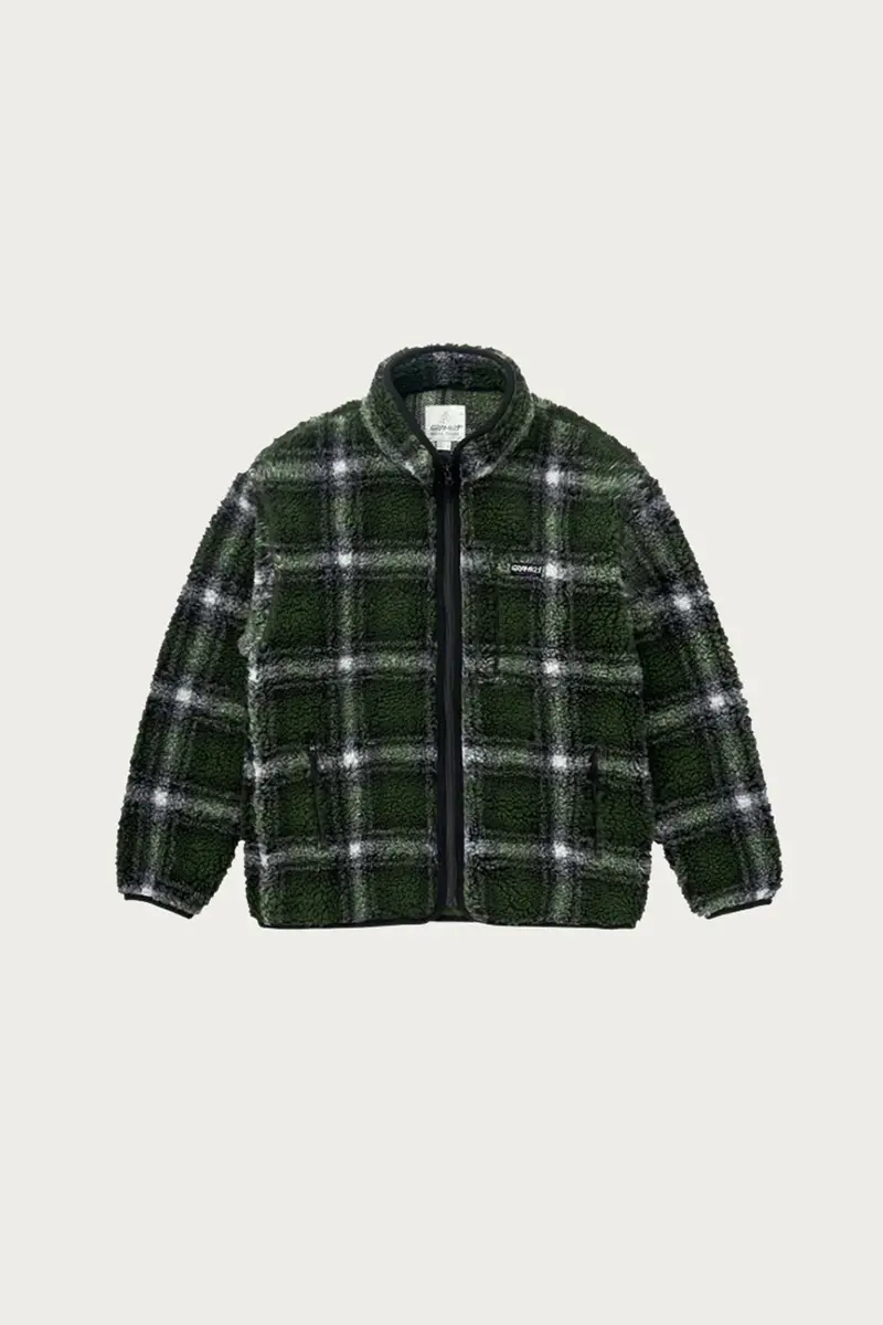 Shadow Plaid Sherpa Jacket In Olive 1