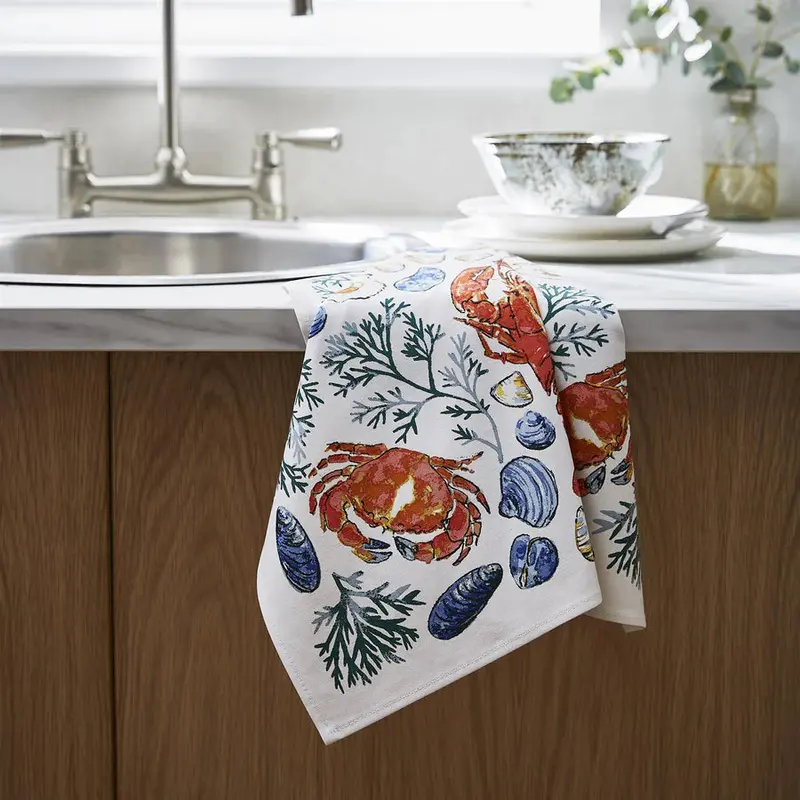 Shellfish Pattern Cotton Tea Towel 1