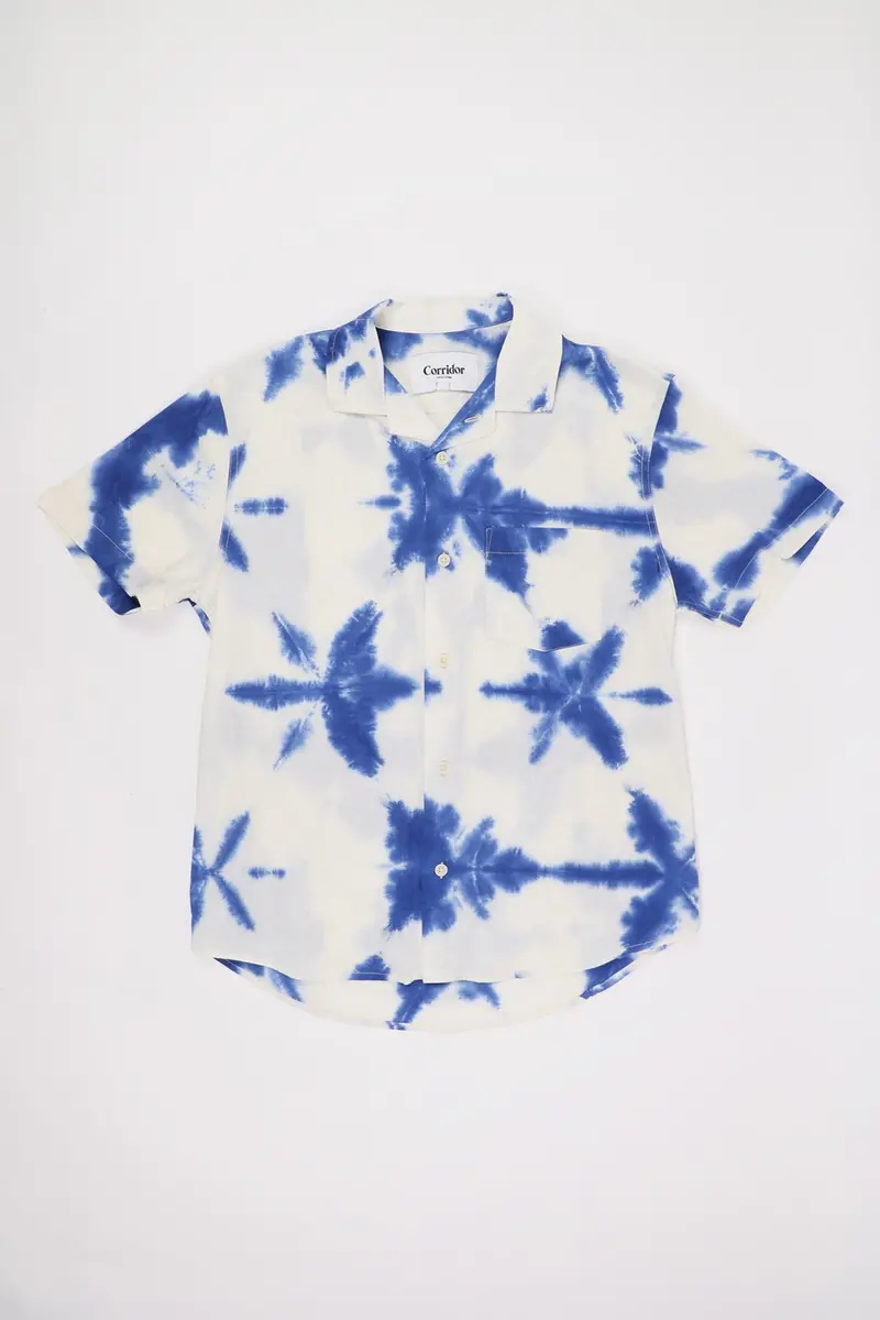 Shibori Sunrise Short Sleeve Shirt In Indigo Dye 1