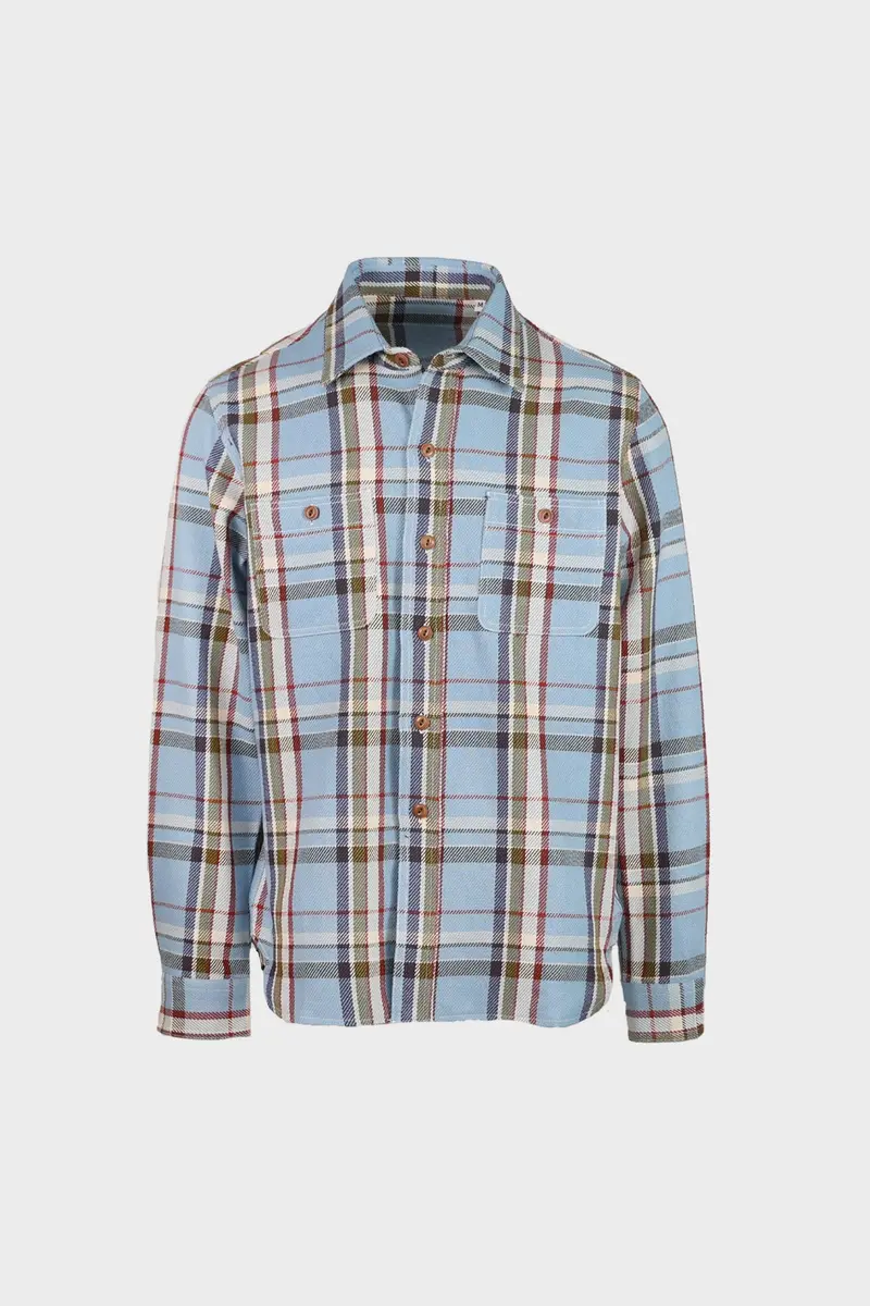 Sky-Blue Check Patch-Pocket Work Shirt 1
