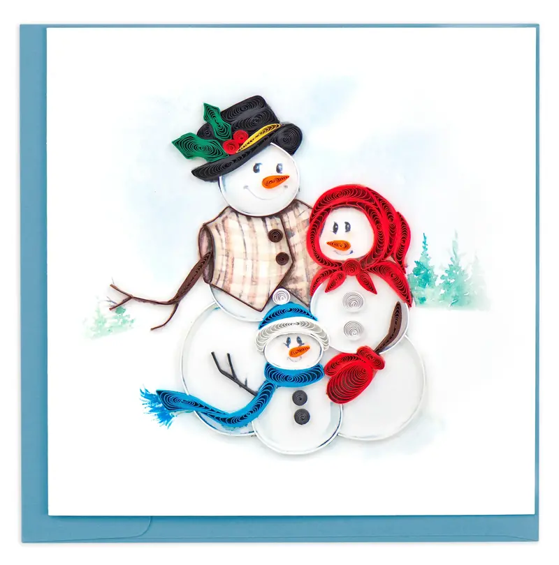 Snowman Family Quilling Card – Whimsical Winter Scene 1
