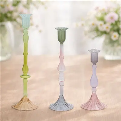 Soft Pastel Glass Candle Holders (Set Of 3) 1