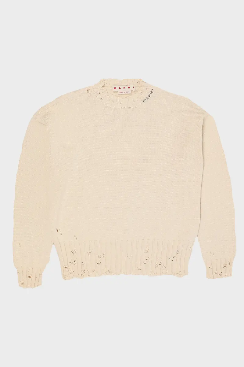 Soft Textured Cotton Sweater – Stone White 1