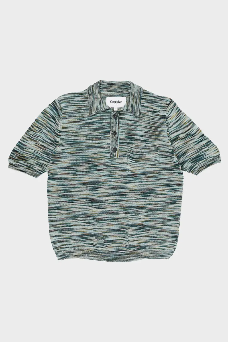 Spacedye Cotton Polo In Olive Green 1
